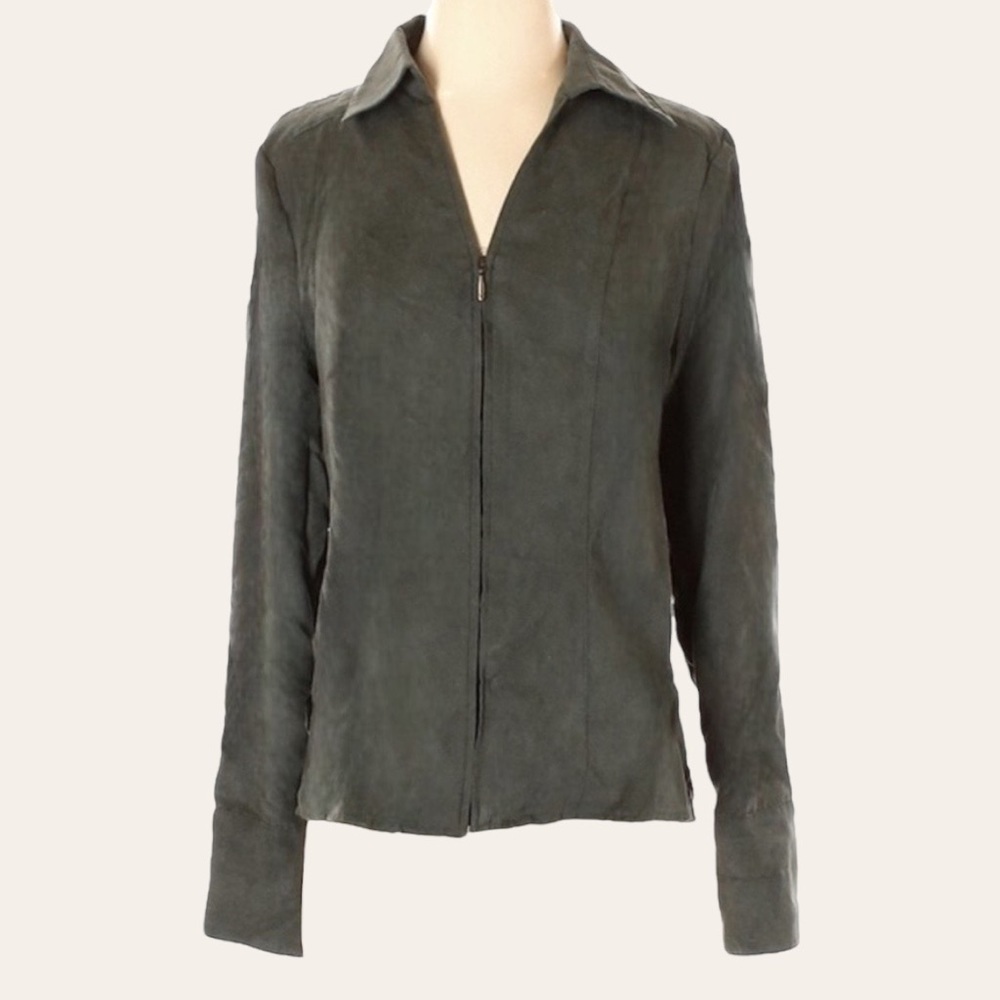 Croft & Barrow Olive Green Microsuede Light Jacket Shacket Size S